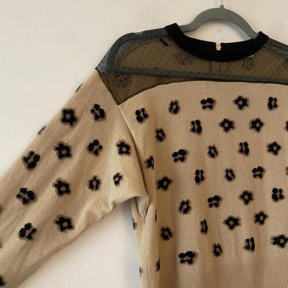 RED VALENTINO wool silk cashmere black tan floral mesh sweater - Picture 2 of 6